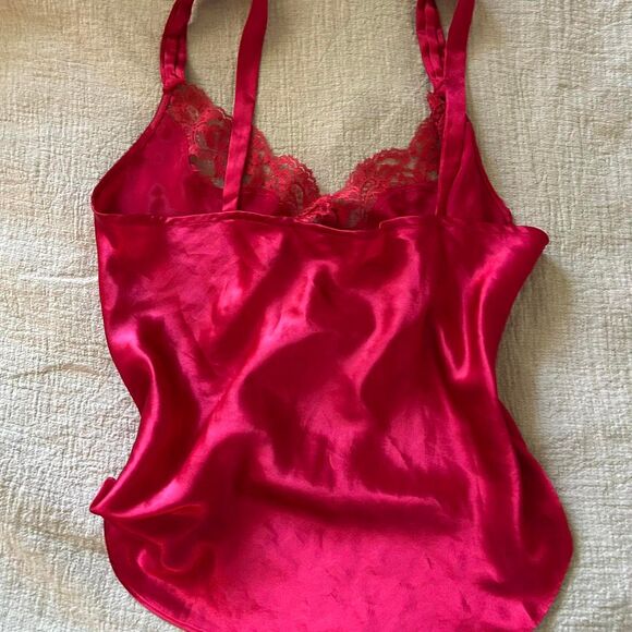 Cacique Coquette Red Lace Trimmed Cami Tank Top Satin Fairy Y2K - Picture 7 of 8